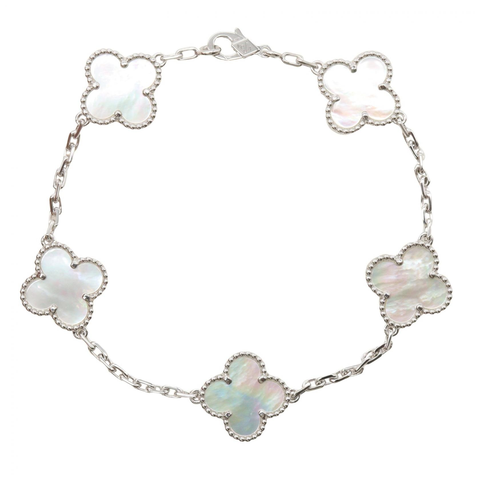 ヴァンクリーフ&アーペル Van Cleef & Arpels ヴィンテージアルハンブラ 5モチーフ ブレスレッ ブレスレット アクセサリー K18WG(ホワイトゴールド) マザーオブパール レディース シルバー系 / ホワイト系