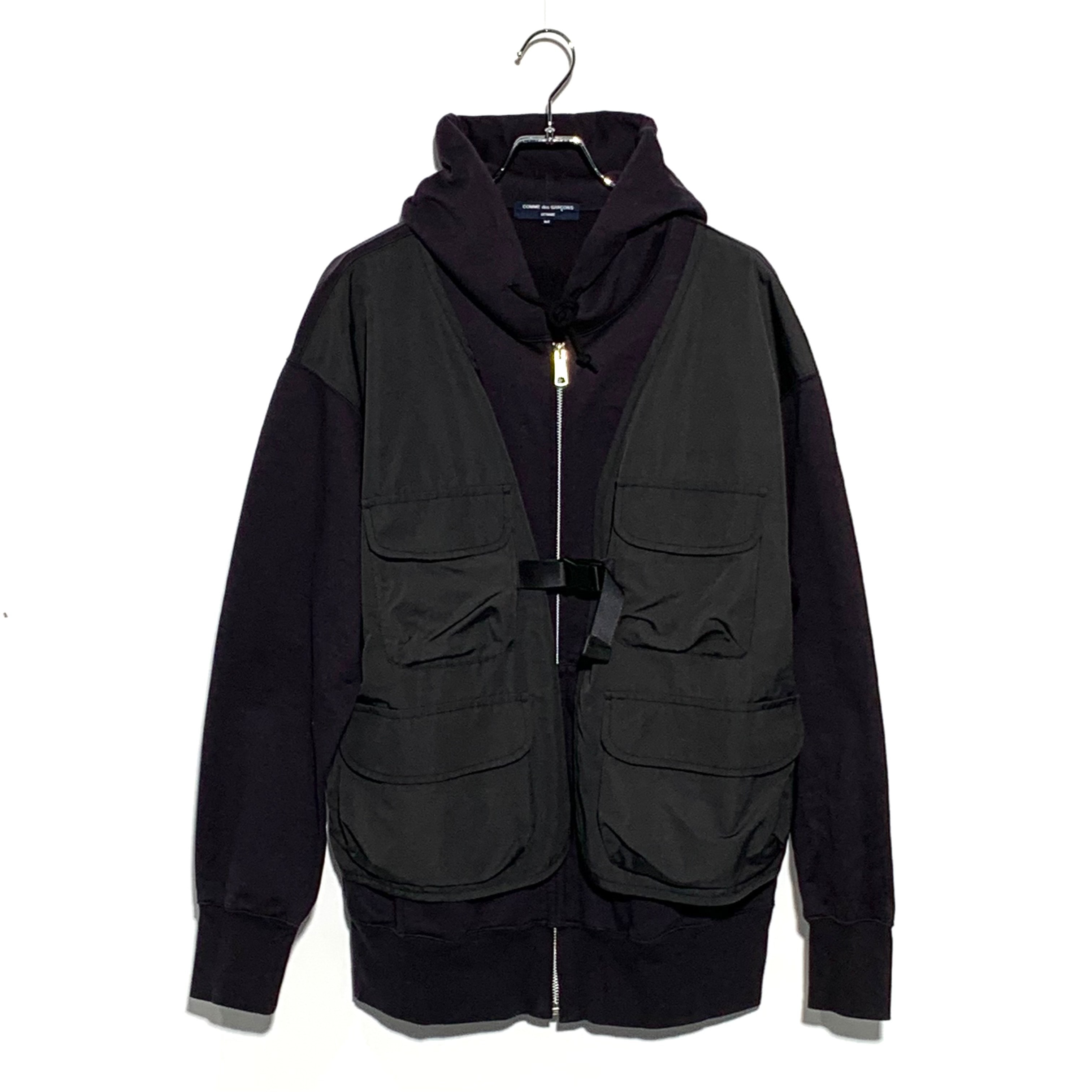 COMME des GARCONS HOMME Cotton French Terry x Polyester Cotton Taffeta Zip Hoodie "Black"