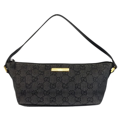 美品 GUCCI グッチ ブラック グレー ゴールド金具 GGキャンバス レザー/ ハンドバッグ アクセサリーポーチ 601973 【中古】