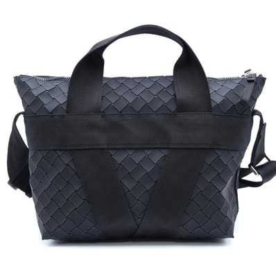 BOTTEGA VENETA(ボッテガ・ヴェネタ)イントレチャート 2WAY トートバッグ ショルダーバッグ ブラック ラバー シルバー金具 679703-V1DW1【中古】