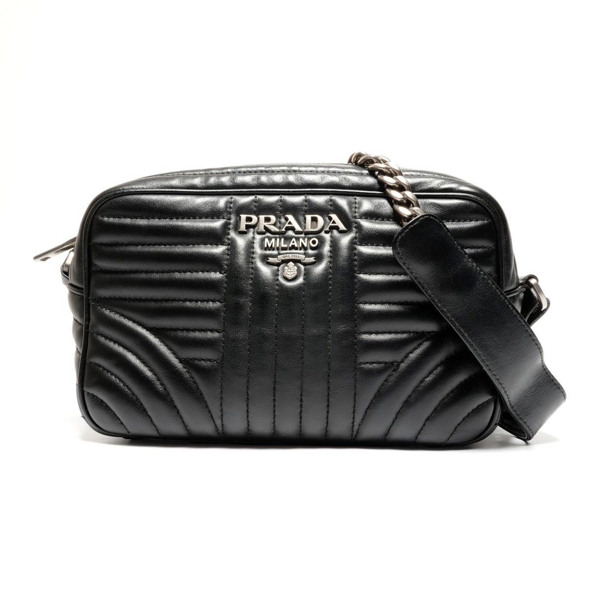 プラダ PRADA レザー ダイアグラム カメラバッグ チェーン ショルダーバッグ【中古】