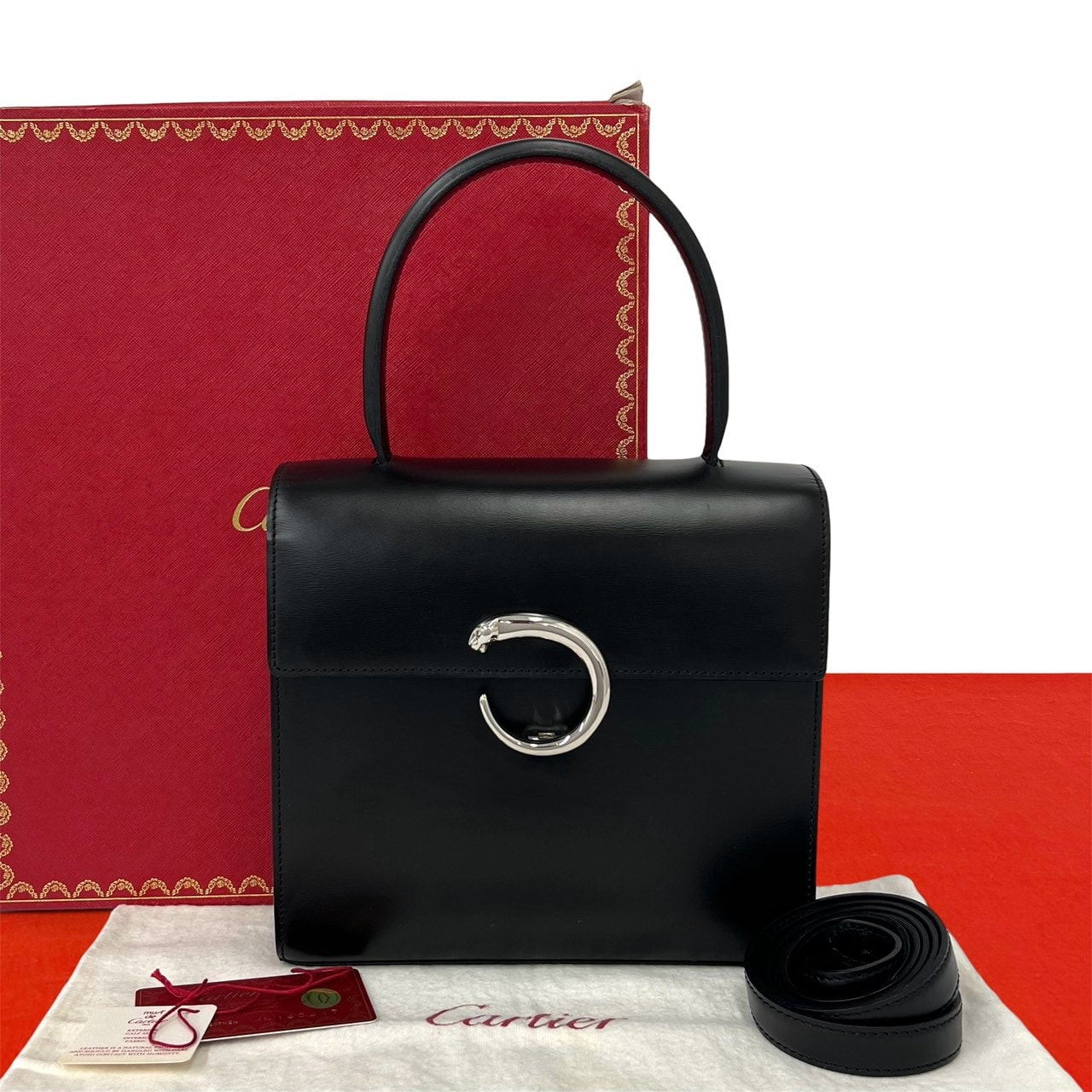 CARTIER カルティエ パンテール パンサー 金具 レザー ショルダーバッグ ブラック
143-9