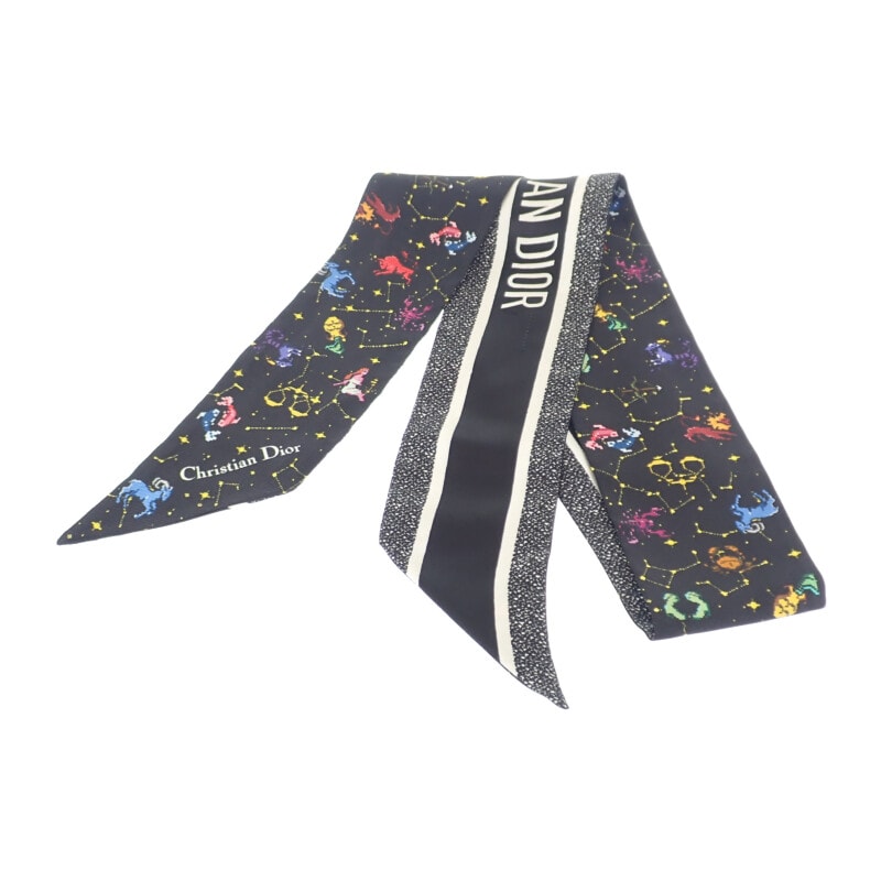 ディオール Dior ミッツァ 24PCO106I611 スカーフ シルク ブラック レディース【中古】【Aランク】