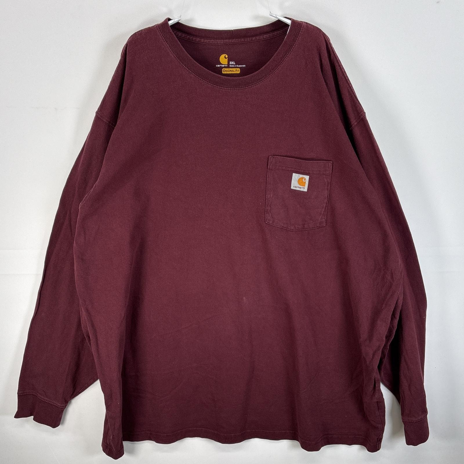 古着 カーハート Carhartt 長袖Tシャツ ワンポイント ロゴ 大きいサイズ クルーネック 3XL  ワインレッド 無地 メンズ