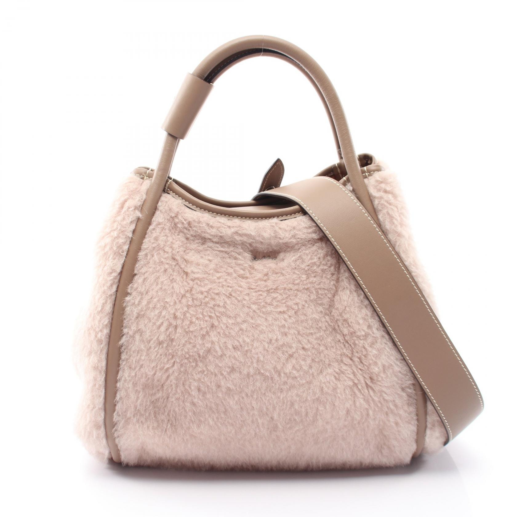 マックスマーラ MAX MARA Tマリン テディベア 2WAY ハンドバッグ バッグ ウール レザー キャメル レディース ベージュ系 【中古】