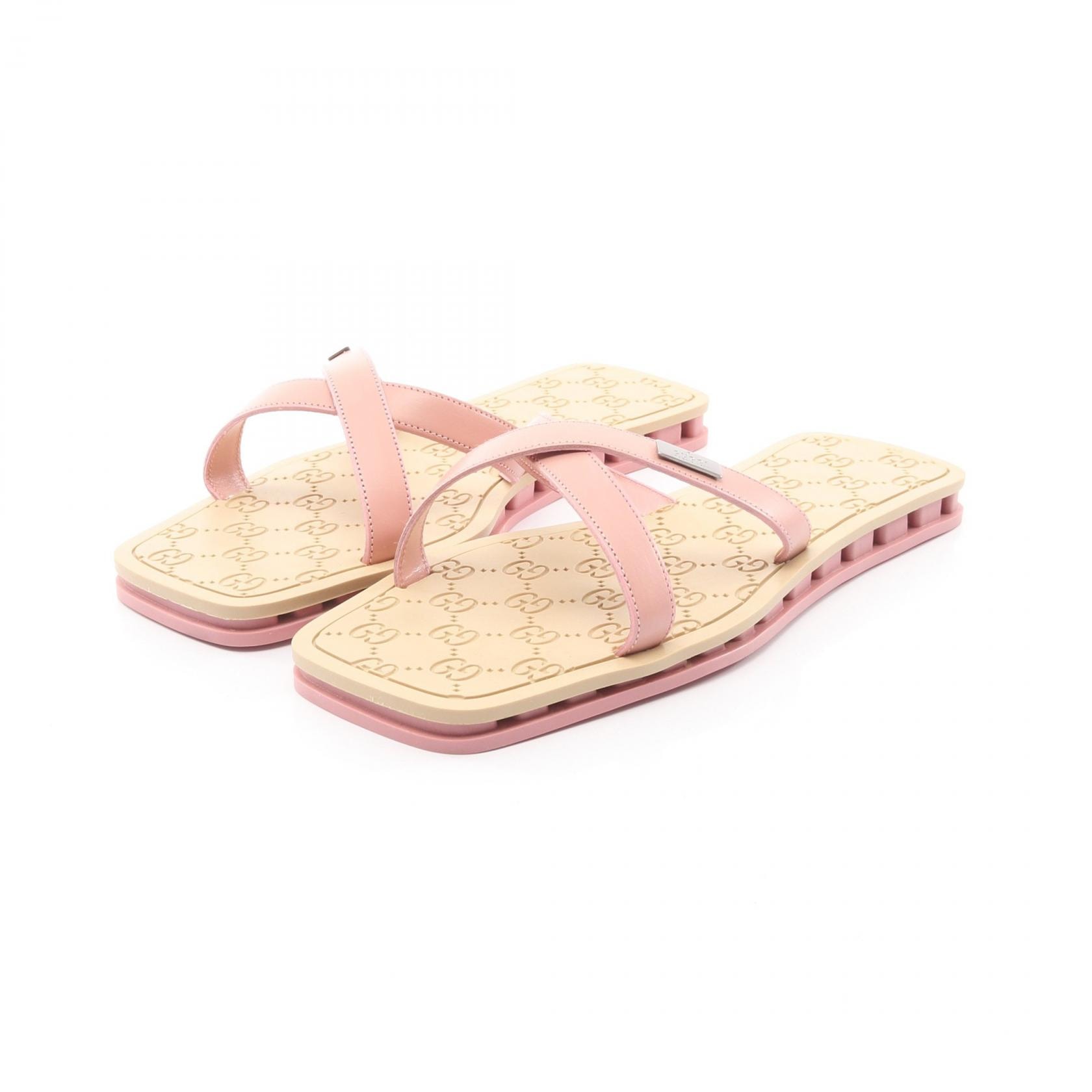 グッチ GUCCI GG柄 ビーチサンダル サンダル 靴 レザー ラバー レディース ピンク系 / ベージュ系 【中古】