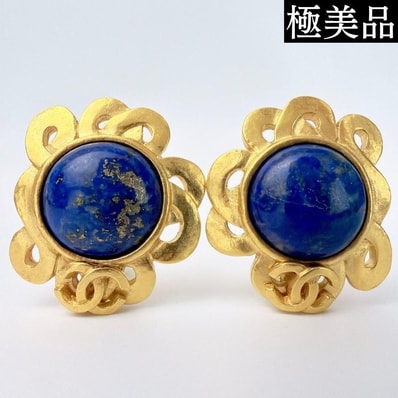 【極美品】CHANEL Pre-Owned シャネル プレオウンド ココマーク ラピスラズリ イヤリング ゴールド アクセサリー