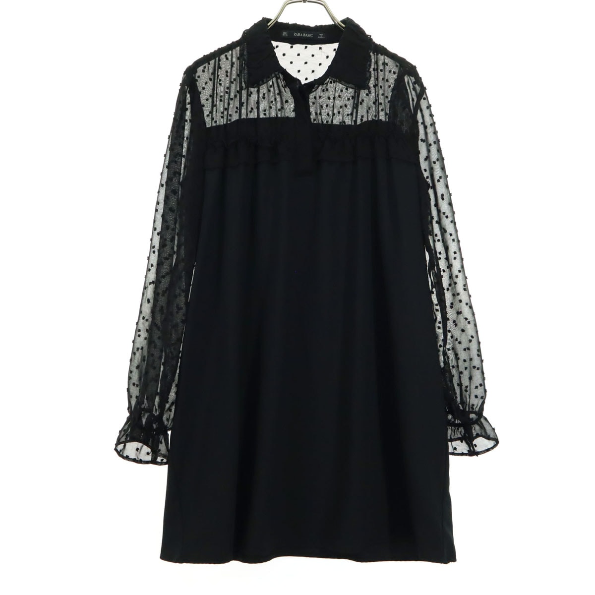 美品 ZARA BASIC ザラベーシック 長袖 ミニワンピース S ブラック シースルー