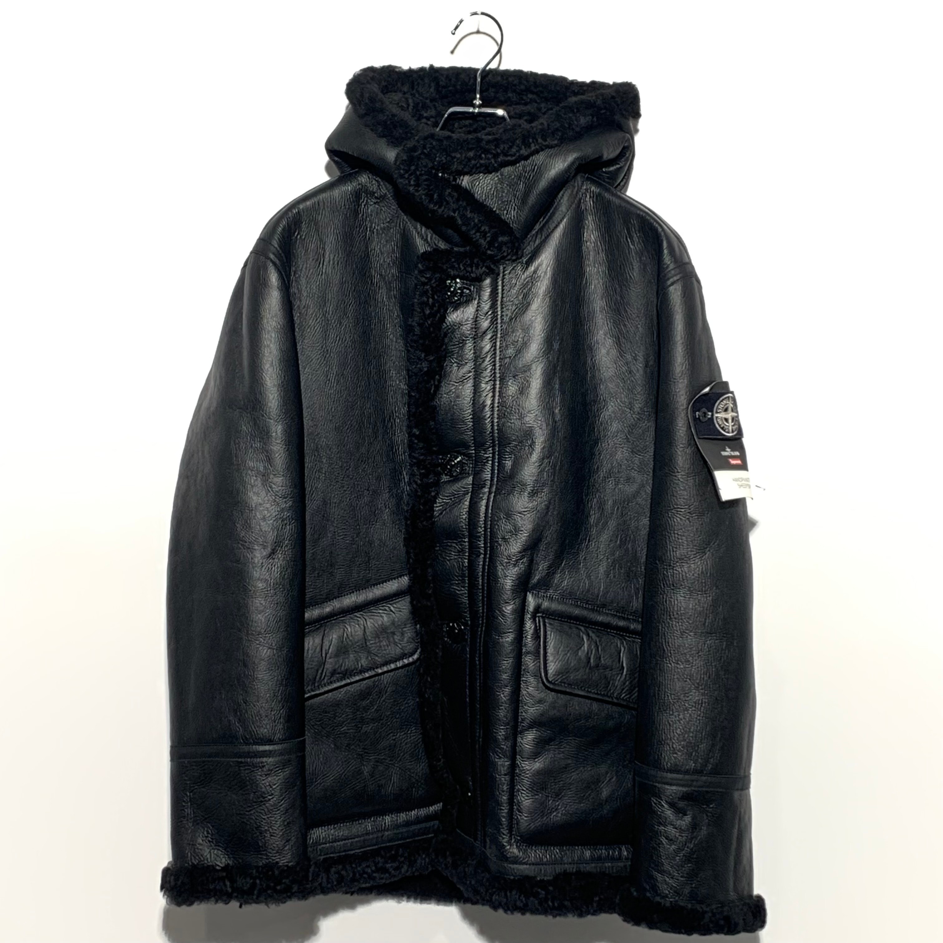 Supreme / Stone Island Hand-Painted Hooded Shearling Jacket "Black"