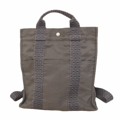 【6de5619】エルメス リュック・デイパック エールラインアド キャンバス グレー シルバー金具【中古】メンズ レディース ユニセックス