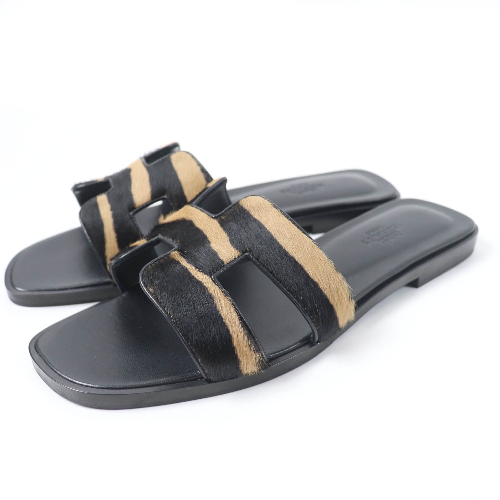 美品 エルメス
 サンダル オラン ブラック ブラウン レディース 37.5