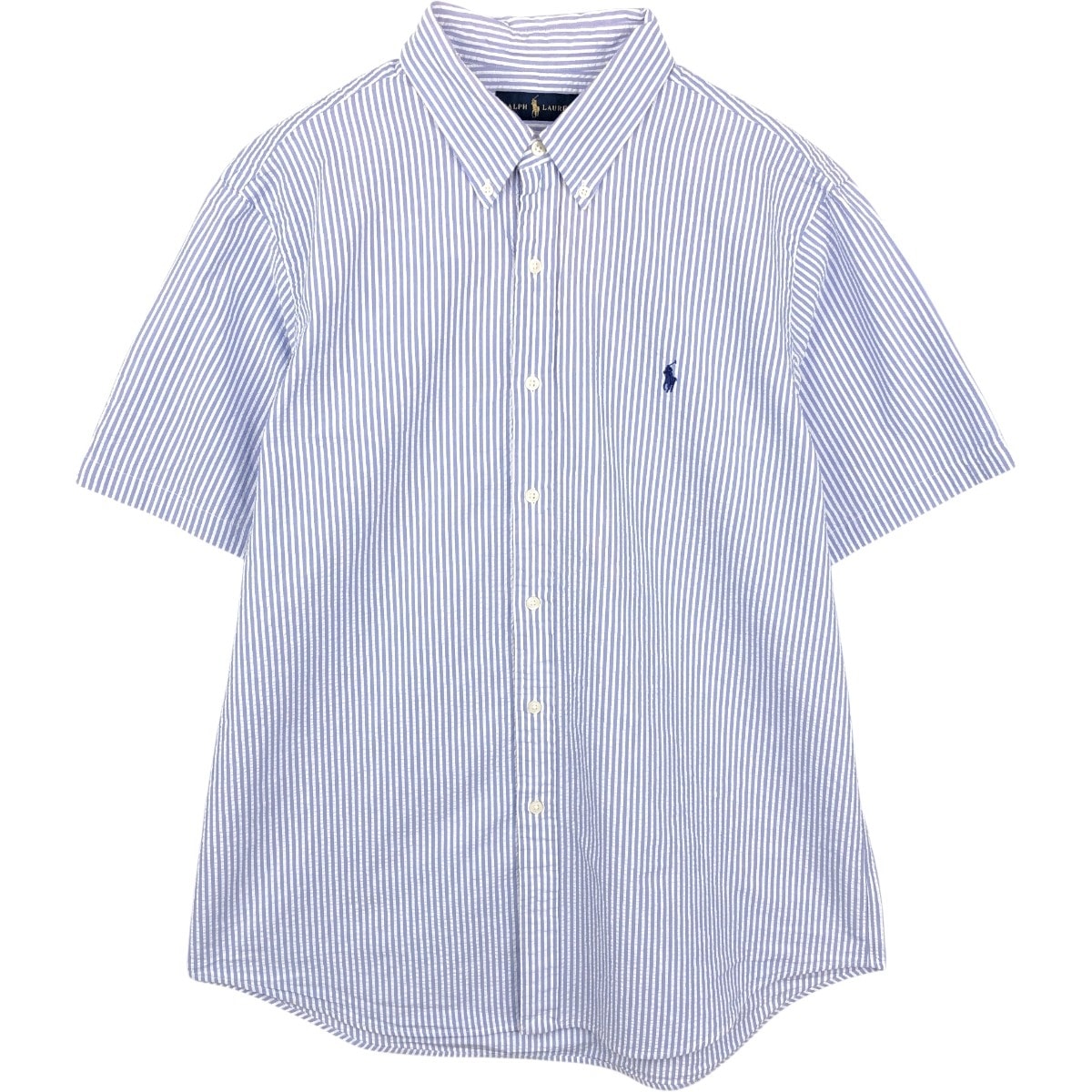 古着 ラルフローレン Ralph Lauren シアサッカー 半袖 ボタンダウン ストライプシャツ メンズXL相当/eaa665072