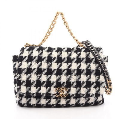 シャネル CHANEL 19 ディズヌフ マキシ コンビ金具 千鳥格子 2WAY ショルダーバッグ バッグ ファブリック レザー レディース ブラック系 / ホワイト系 AS1162 【中古】