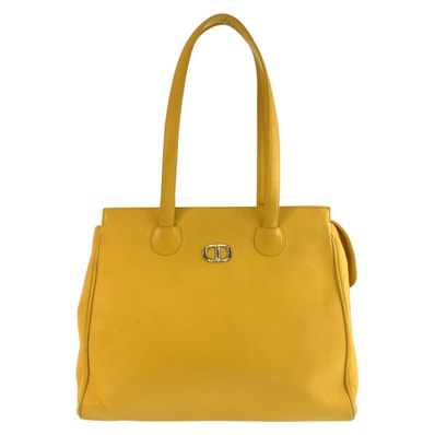 美品 Christian Dior クリスチャンディオール ヴィンテージ CDロゴ イエロー シルバー金具 レザー トートバッグ ショルダーバッグ 604115 【中古】