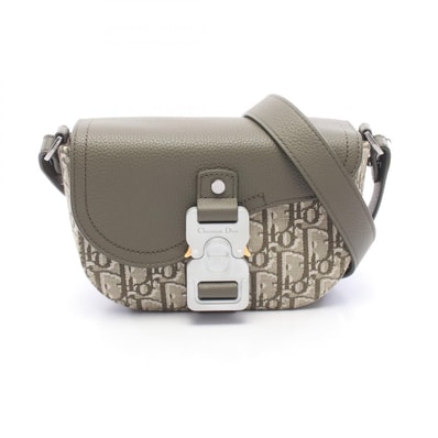 ディオール Dior SADDLE サドル メッセンジャー ミニ オブリーク ショルダーバッグ バッグ キャンバス レザー メンズ カーキ系 / ベージュ系 【中古】