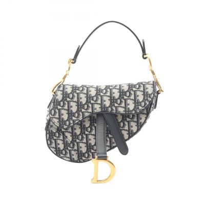 ディオール Dior サドルバッグ ミニ オブリークジャカード ハンドバッグ バッグ キャンバス レザー レディース アイボリー系 / ネイビー系 【中古】