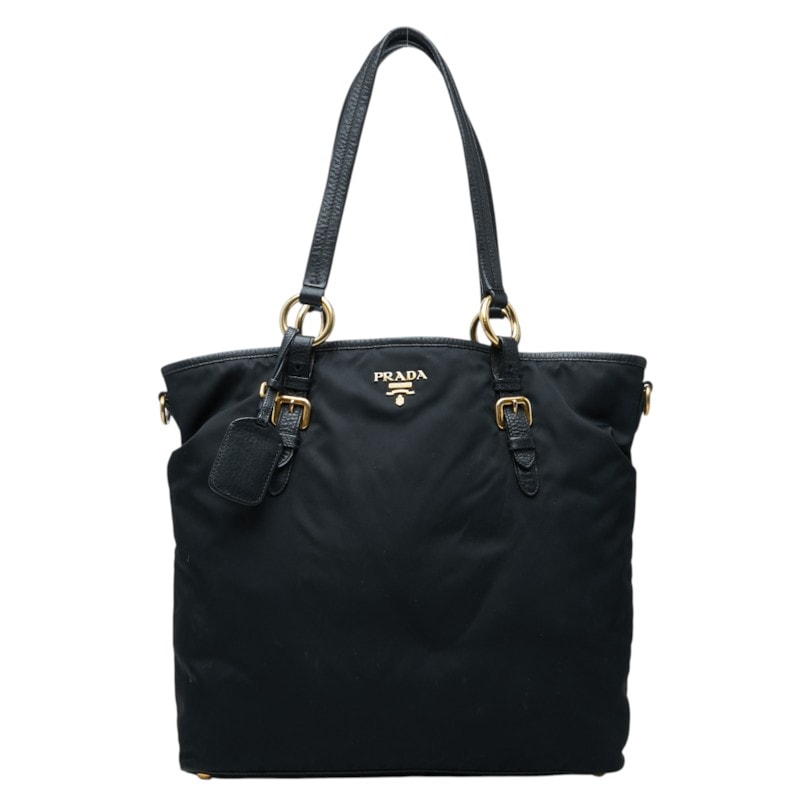 プラダ ロゴ トートバッグ ブラック ナイロン レザー レディース PRADA 中古