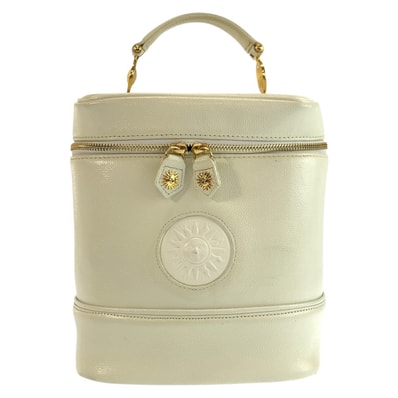 美品 VERSACE ヴェルサーチ ヴィンテージ サンバースト ホワイト アイボリー ゴールド金具 レザー ハンドバッグ バニティバッグ 602788 【中古】