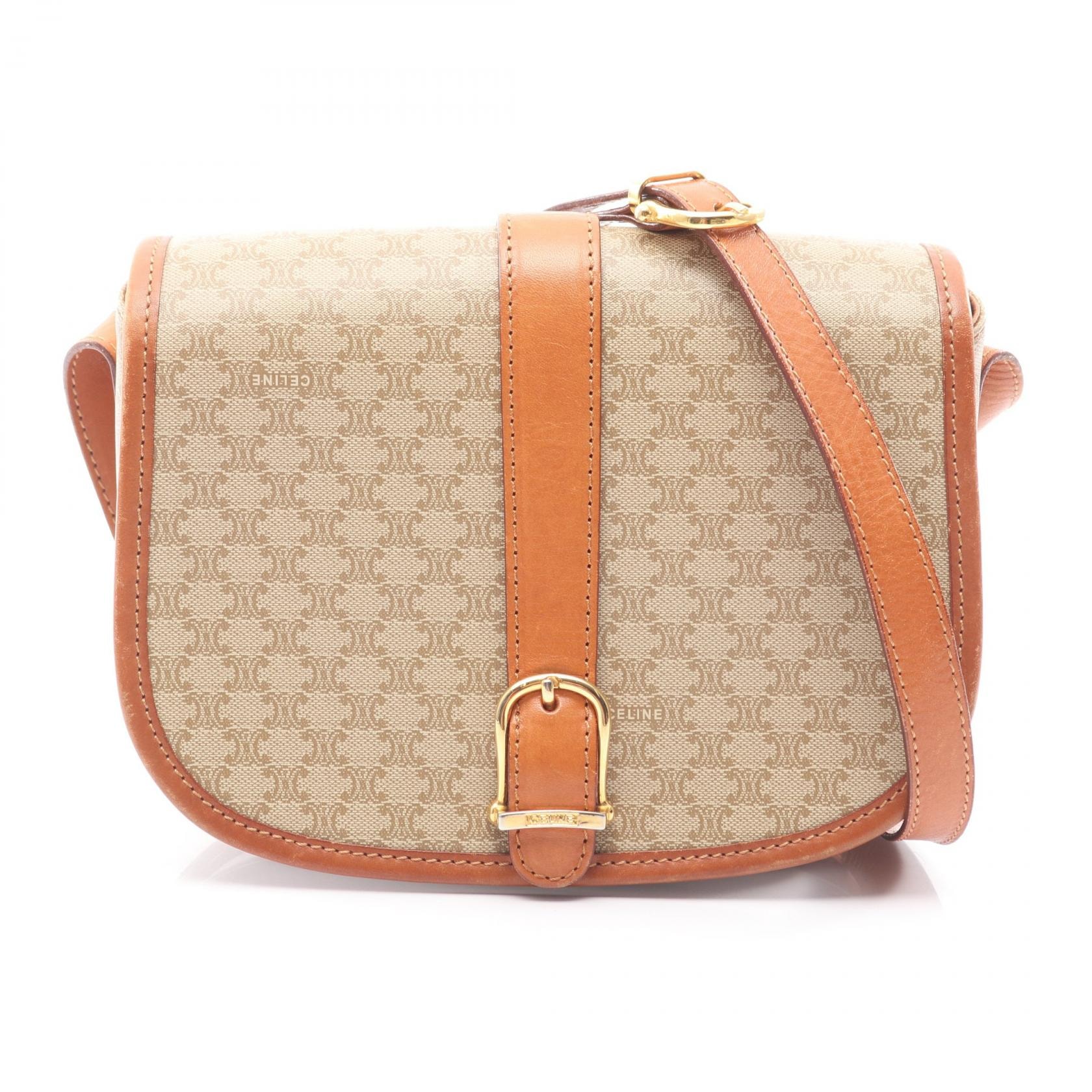 セリーヌ CELINE マカダム ショルダーバッグ バッグ PVCコーティングキャンバス レザー レディース ベージュ系 【中古】