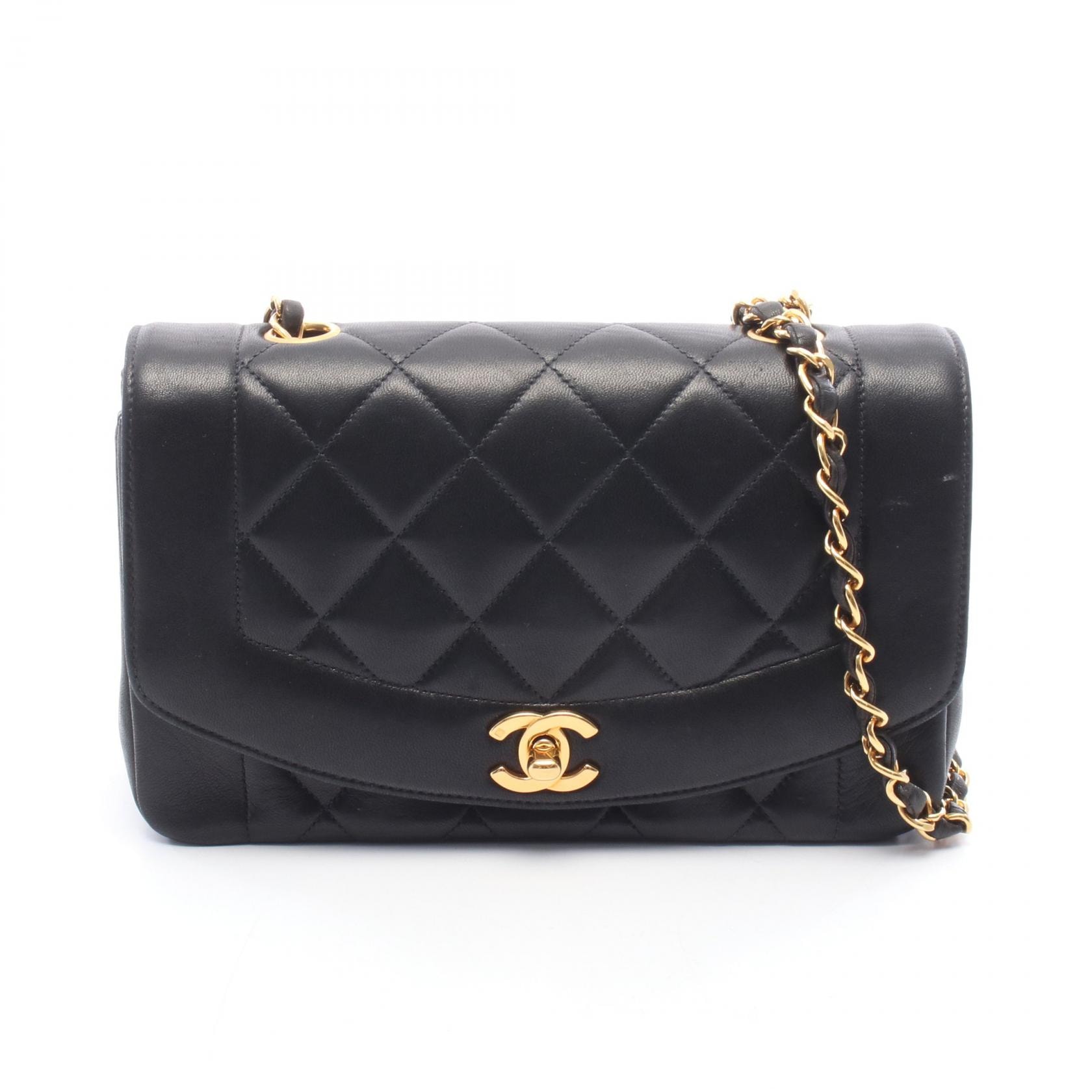 シャネル CHANEL マトラッセ ダイアナフラップ ショルダーバッグ バッグ ラムスキン(羊革) レディース ブラック系 A01164 【中古】