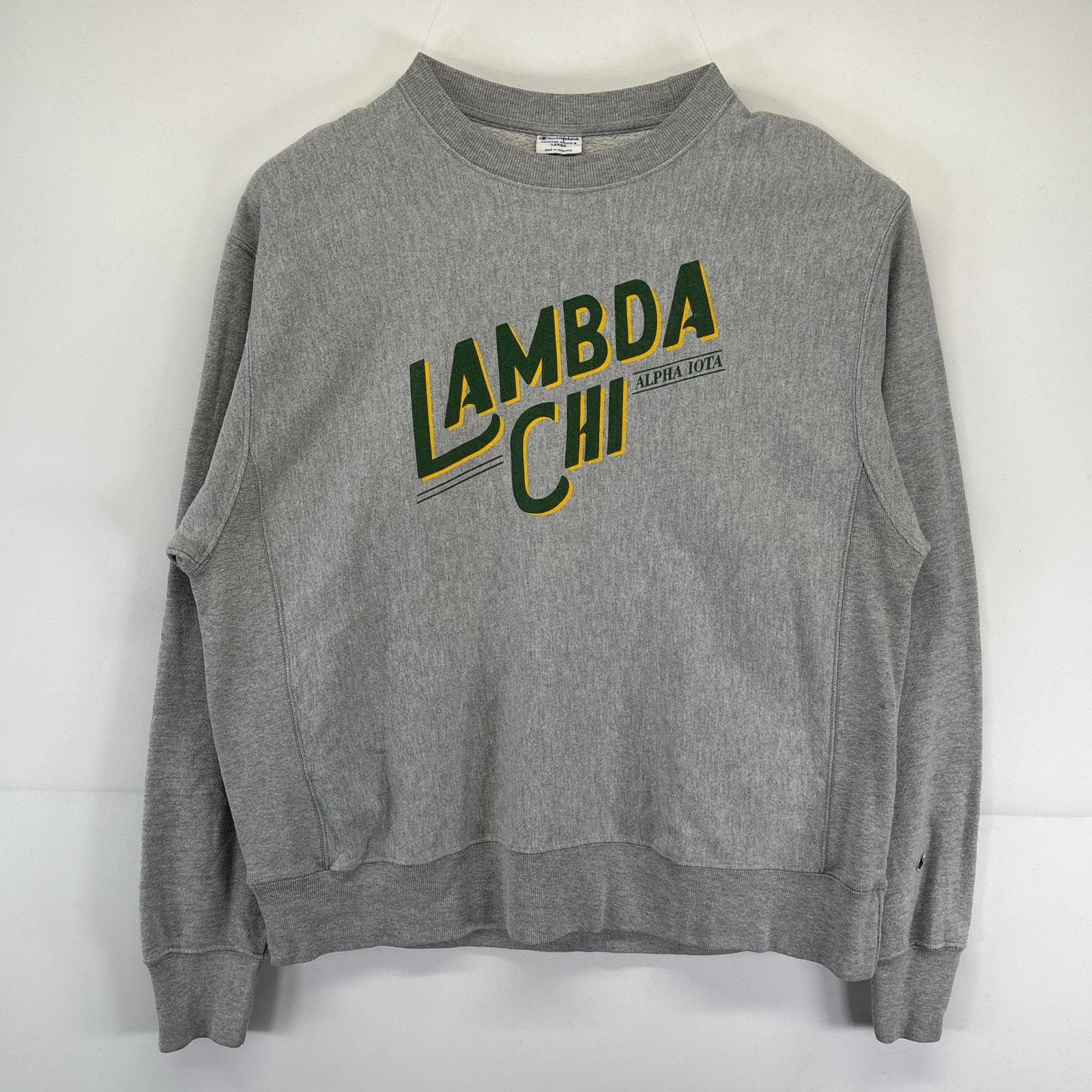 古着 チャンピオン Champion スウェット 単色タグ リバースウィーブ ロゴプリント 復刻 トレーナー クルーネック L グレー系 メンズ