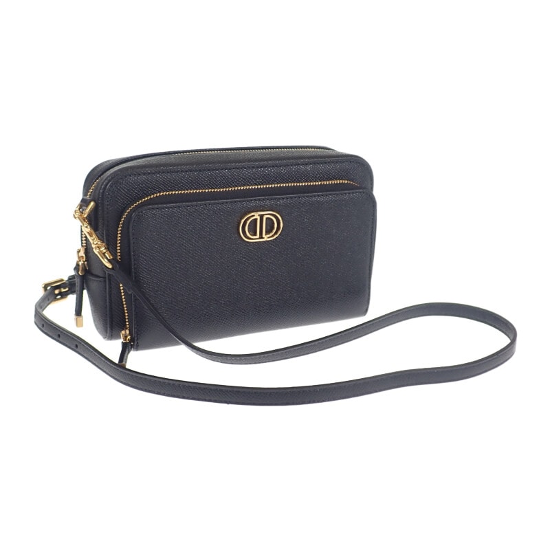 ディオール Dior カロ ダブルポーチ S7431UBAE ショルダーバッグ レザー ブラック レディース【中古】【Aランク】