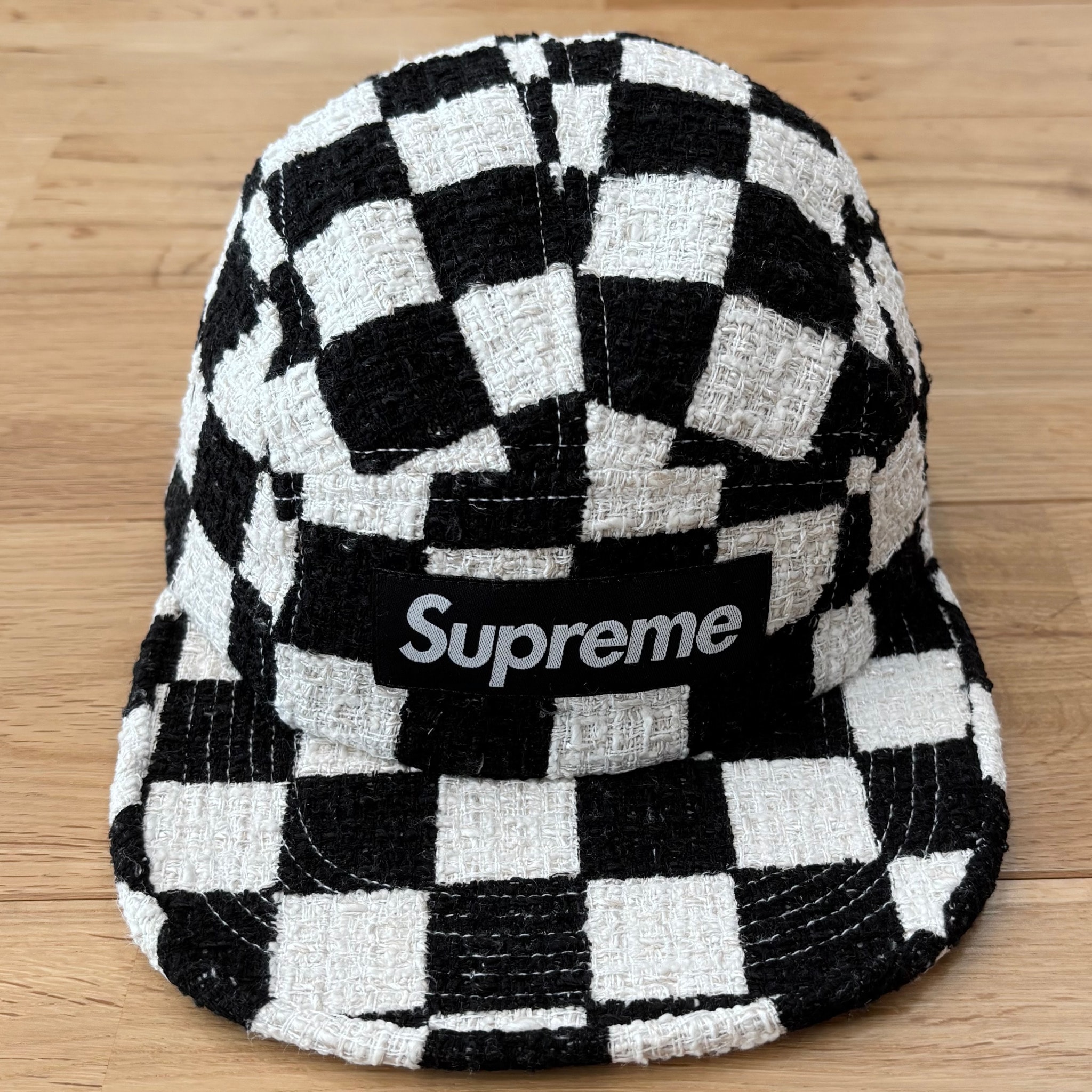 Supreme Checkerboard Boucle Camp Cap 黒 ブークレ チェッカーボード ボックスロゴ キャップ シュプリーム