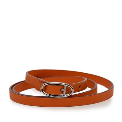 エルメス アピ 3連 ブレスレット オレンジ系 レザー メタル レディース HERMES 【中古】