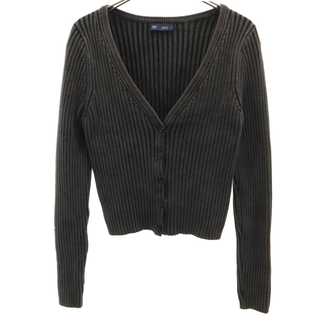 GAP ギャップ 長袖 Vネック リブ ニットカーディガン M チャコール