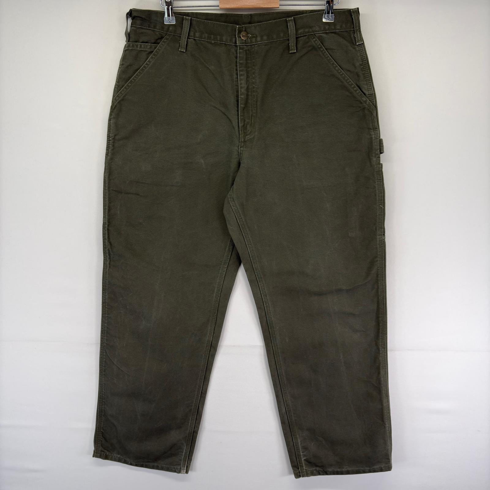 古着 カーハート Carhartt ダック パンツ ハンマーループ スパナポケット ワンポイント ジッパーフライ w36 L32  グリーン系 メンズ