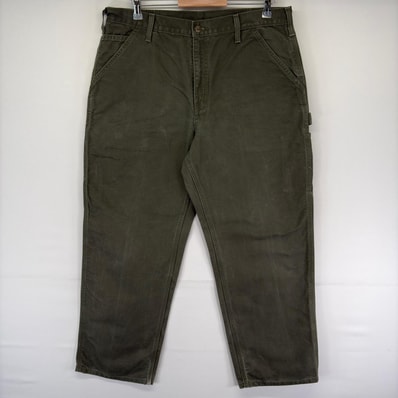 古着 カーハート Carhartt ダック パンツ ハンマーループ スパナポケット ワンポイント ジッパーフライ w36 L32 グリーン系 メンズ
