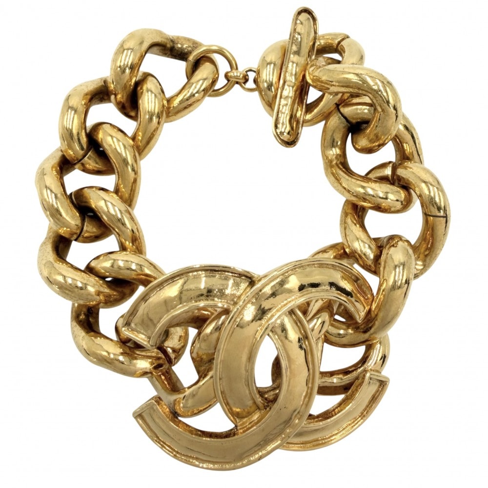CHANEL シャネル ブレスレット ココマーク チェーン ゴールド ヴィンテージ アクセサリー 太め GP 94P レディース 約80.2g 1994年【中古品】