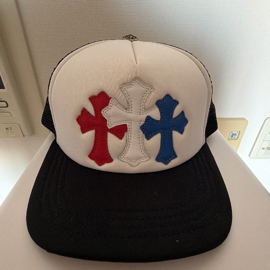 Chrome Hearts 3 Cross Patches Trucker Cap "Black/White/Red/Blue"