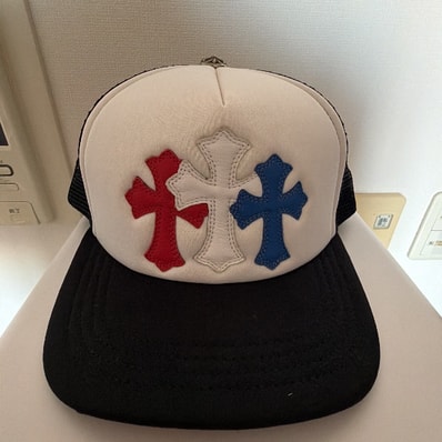 Chrome Hearts 3 Cross Patches Trucker Cap "Black/White/Red/Blue"