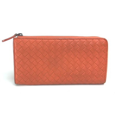 ボッテガヴェネタ BOTTEGA VENETA イントレチャート L字ファスナー 長財布 レザー オレンジ