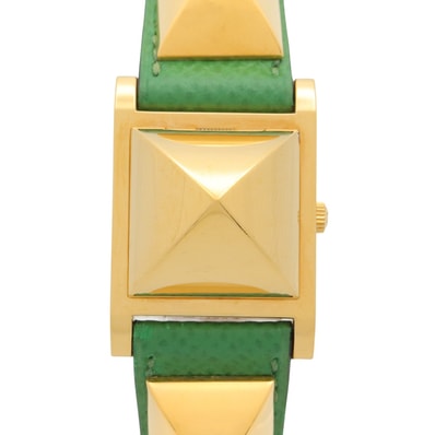 エルメス HERMES メドール 腕時計 時計 GP(ゴールドメッキ) レザーベルト レディース ホワイト系 ME1.201 【中古】