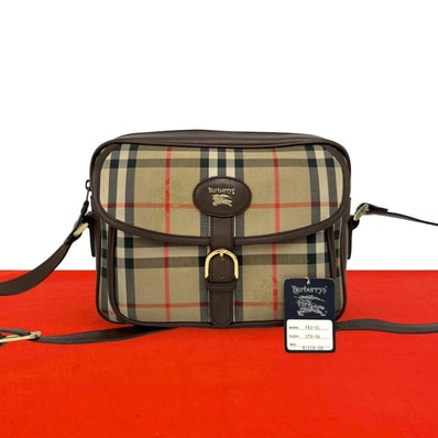 BURBERRY バーバリー ノバチェック 柄 シャドーホース ロゴ キャンバス レザー ショルダーバッグ ブラウン
61792