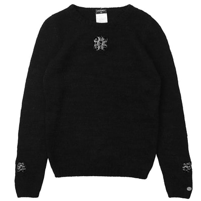 【美品】CHANEL シャネル カシミヤ × アルパカ ニット サイズ 38 レディース グリポア 08A P33487 2008年製 ココマーク チャーム トップス ブラック 黒 イタリア製