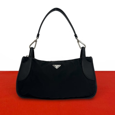 PRADA プラダ 三角ロゴ 金具 ナイロン レザー ショルダーバッグ ブラック
38362