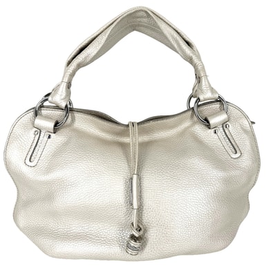 CELINE セリーヌ ハンドバッグ ビタースウィート トートバッグ メタリック 肩掛け レザー オフホワイト シルバー金具 レディース【中古品】