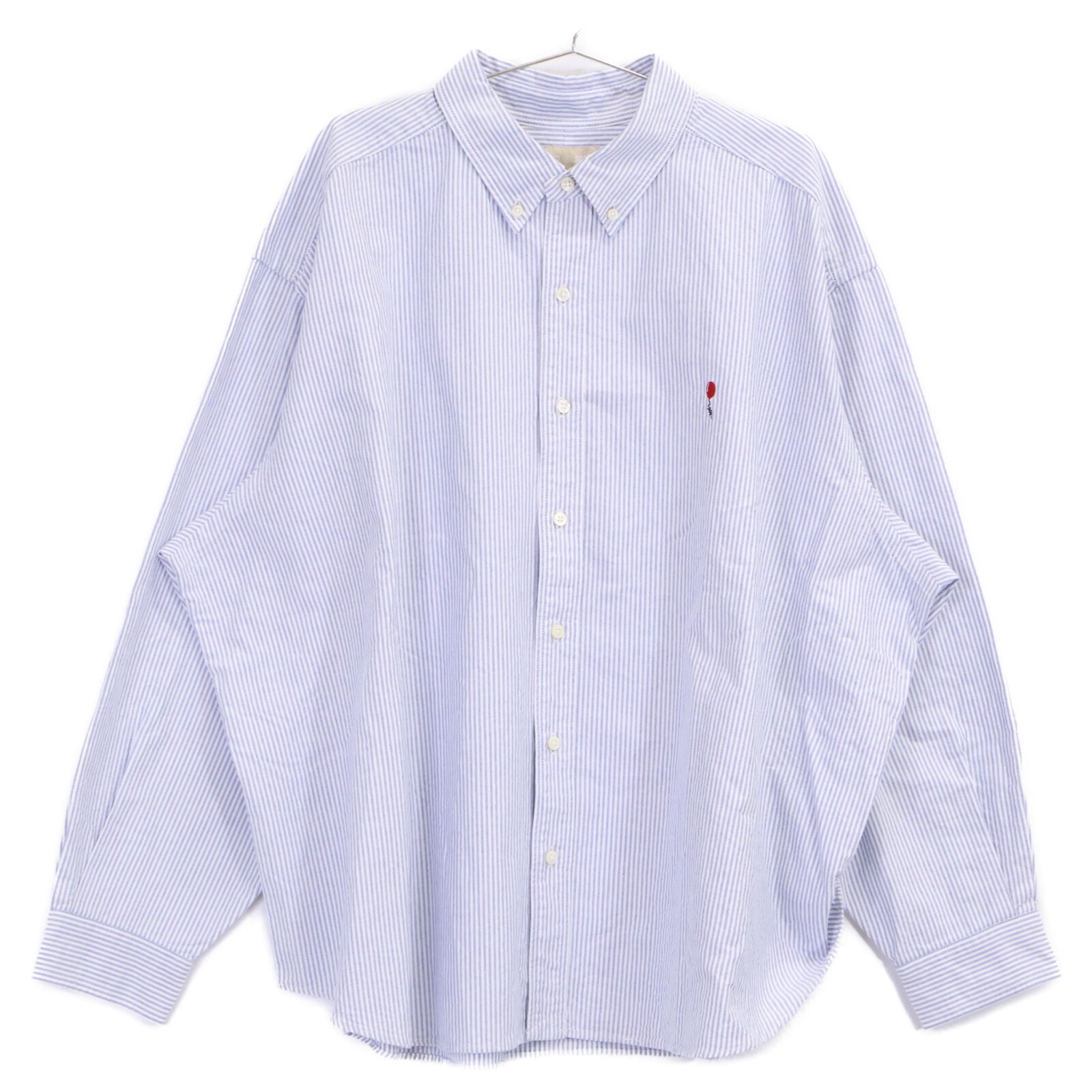 ウィンダンシー WDS-BALL-01 ﾎﾜｲﾄ×ﾌﾞﾙｰ ｽﾄﾗｲﾌﾟ 刺繍 長袖ｼｬﾂ ＸＬ