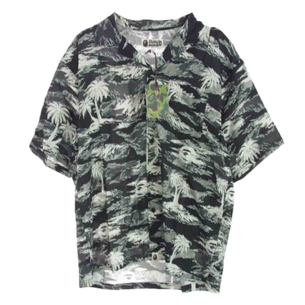 A BATHING APE アベイシングエイプ 半袖シャツ 1L30132306 PALM TREE CAMO OPEN COLLAR POCKET SS SHIRT カモ オープンカラー 半袖 シャツ ブラック系 L【新古品】【未使用】【中古】