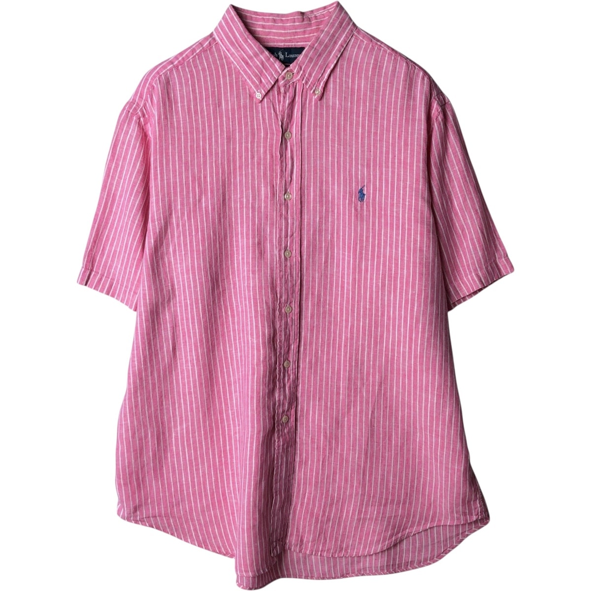 古着 ラルフローレン Ralph Lauren CLASSIC FIT クラシックフィット ストライプ柄 半袖 リネン ボタンダウンシャツ メンズXL相当/eaa649201