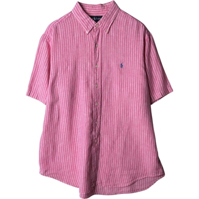 古着 ラルフローレン Ralph Lauren CLASSIC FIT クラシックフィット ストライプ柄 半袖 リネン ボタンダウンシャツ メンズXL相当/eaa649201