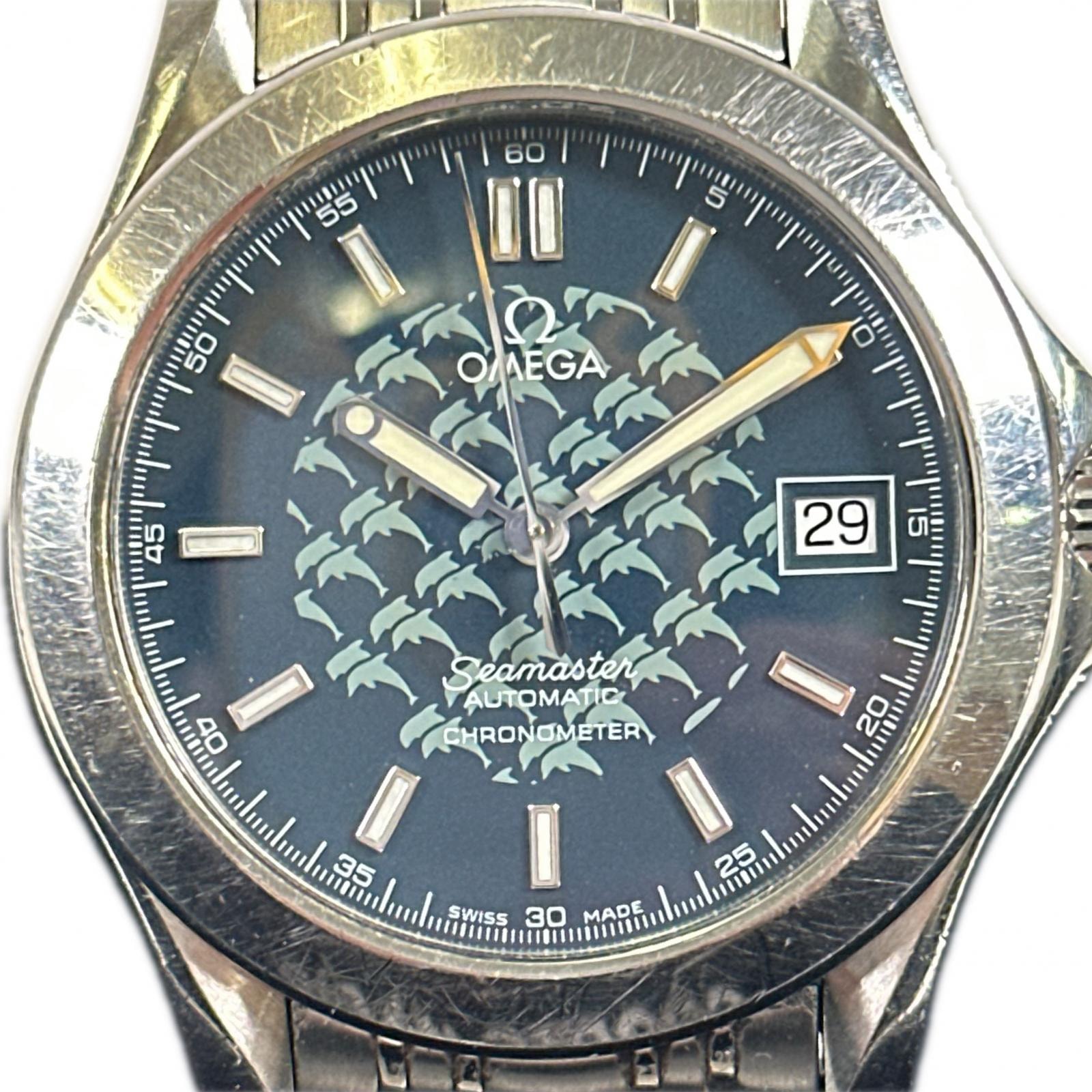 正常可動 OMEGA オメガ 腕時計 シーマスター120 ジャック・マイヨール 2002年限定モデル シルバー ブルー ステンレススチール メンズ