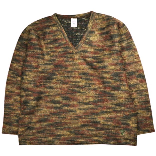 South2 West8 サウスツーウェストエイト S2W8 日本製 Side Slit V Neck Shirt - Pe/Ac/W Shaggy Knit サイドスリットVネックシャツ シャギーニット FK859 S Brown セーター トップス