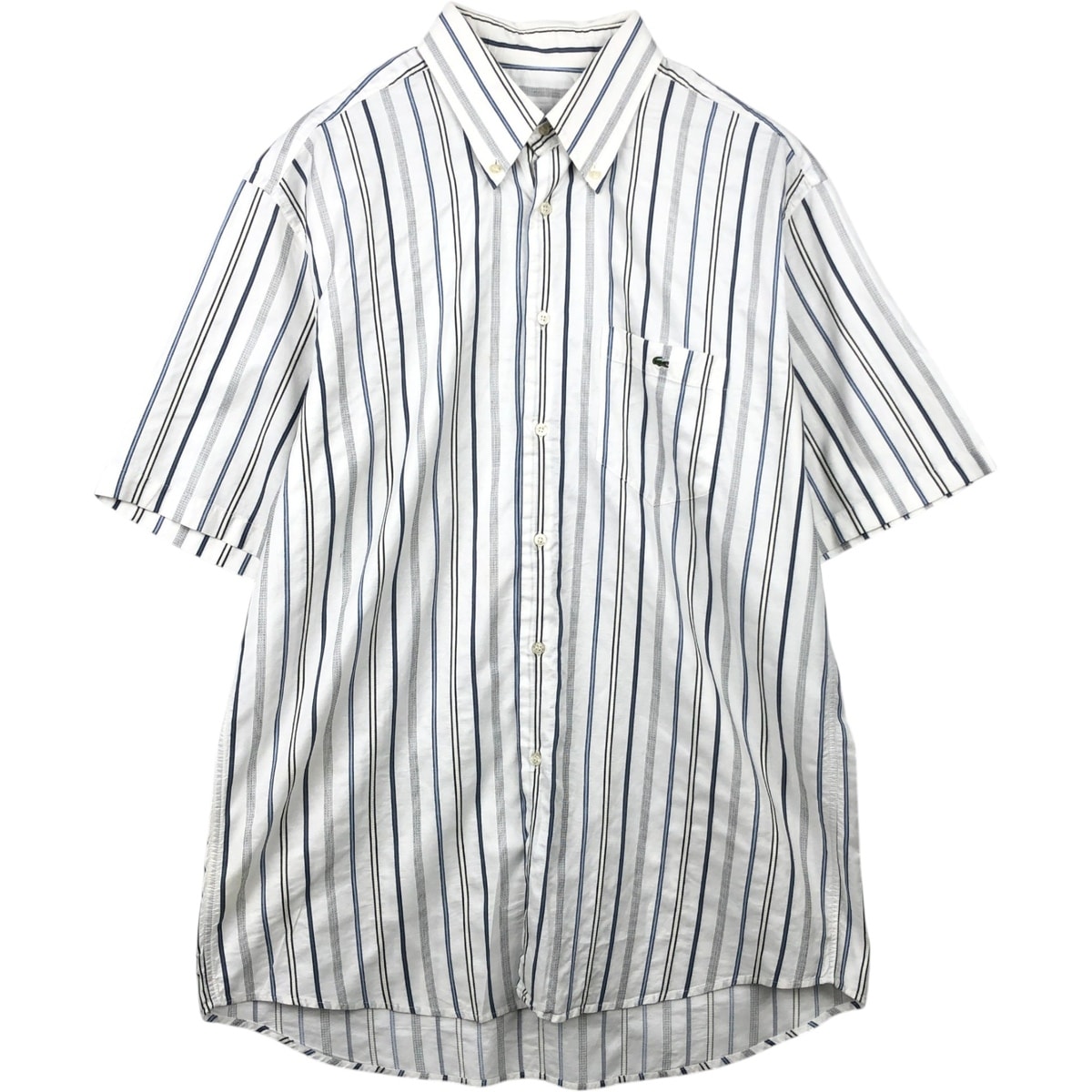 古着 ラコステ LACOSTE マルチストライプ 半袖 ボタンダウン ストライプシャツ メンズL相当/eaa655921