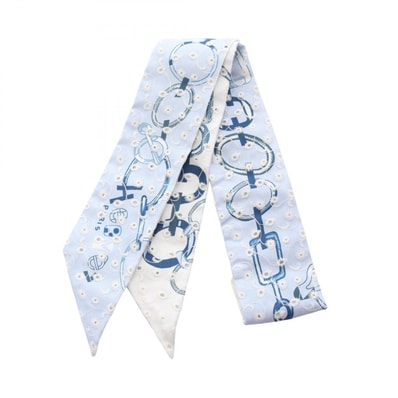 エルメス HERMES ツイリー DO RE BOUCLES Broderie Anglaise リボン スカーフ 衣料品 シルク シルク ホワイト レディース ブルー系 / ホワイト系 / ネイビー系 【中古】