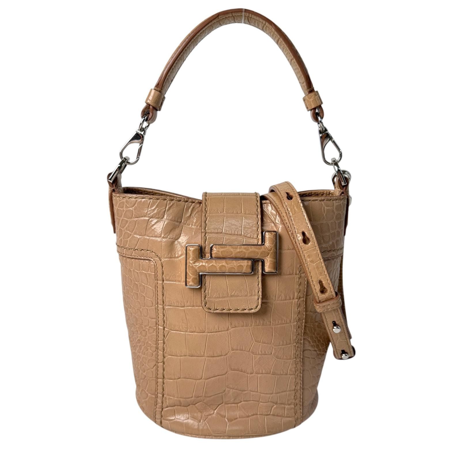 トッズ TOD'S ダブルT クロコ型押し バケットバッグ ショルダーバッグ ハンドバッグ 斜めがけ クロスボディ レディース