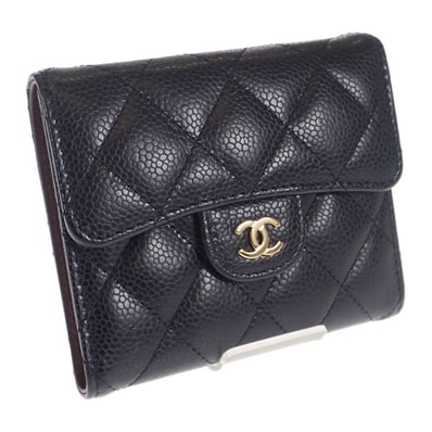 シャネル CHANEL クラシックスモール フラップウォレット AP0231_Y01864_C3906 三つ折り財布 キャビアスキン ブラック ゴールド金具 レディース【中古】【SAランク】